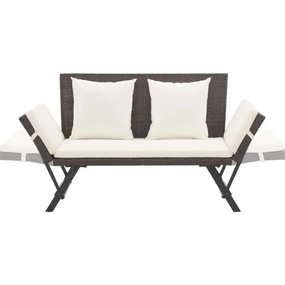vidaXL - 2-in-1 Tuinbankje met kussens - Bruin - Poly rattan - 176x70x80 cm