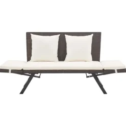 vidaXL - 2-in-1 Tuinbankje met kussens - Bruin - Poly rattan - 176x70x80 cm