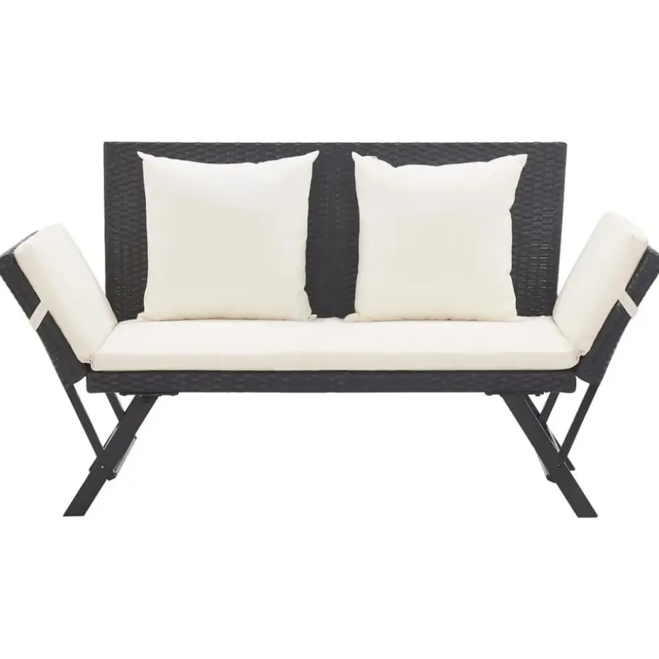 vidaXL - 2-in-1 Tuinbankje met kussens - Zwart - Poly rattan - 176x70x80 cm