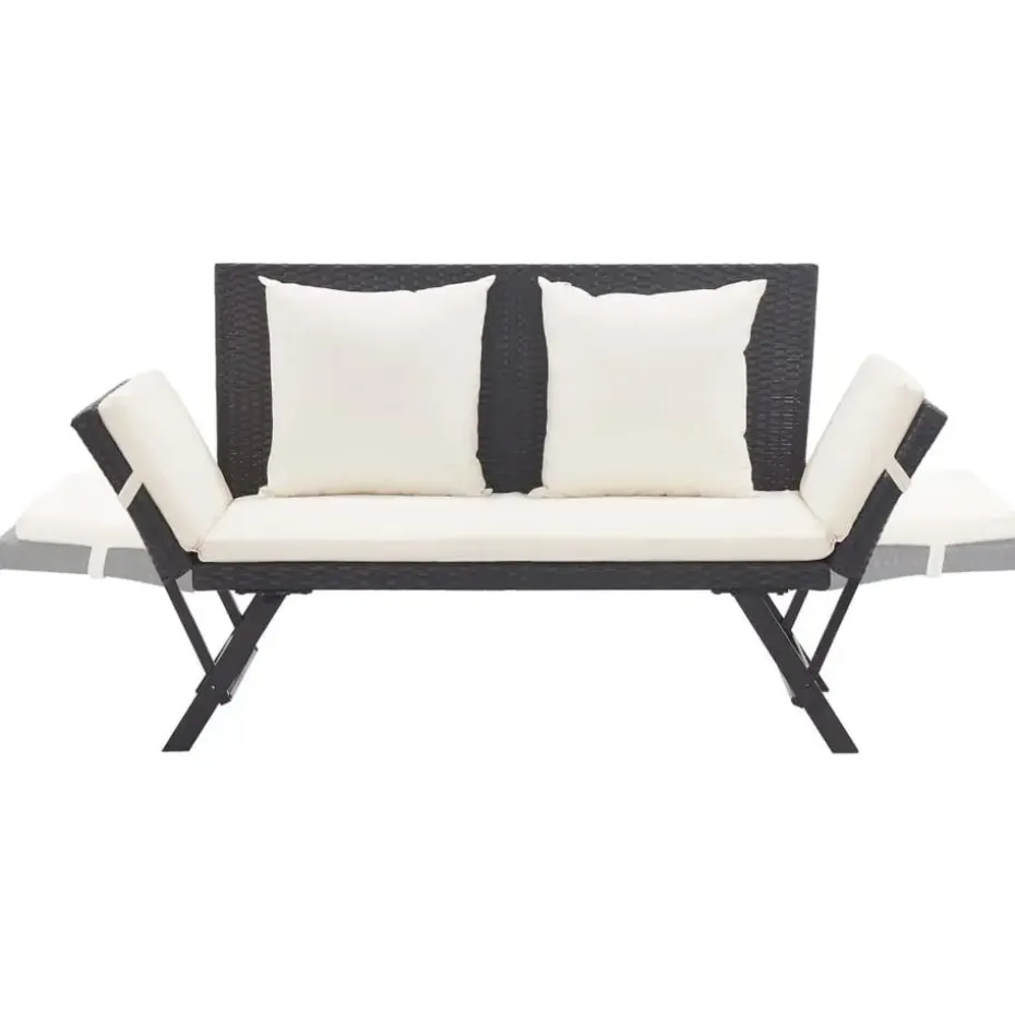 vidaXL - 2-in-1 Tuinbankje met kussens - Zwart - Poly rattan - 176x70x80 cm