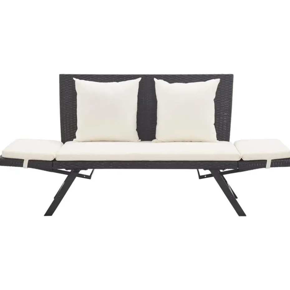 vidaXL - 2-in-1 Tuinbankje met kussens - Zwart - Poly rattan - 176x70x80 cm