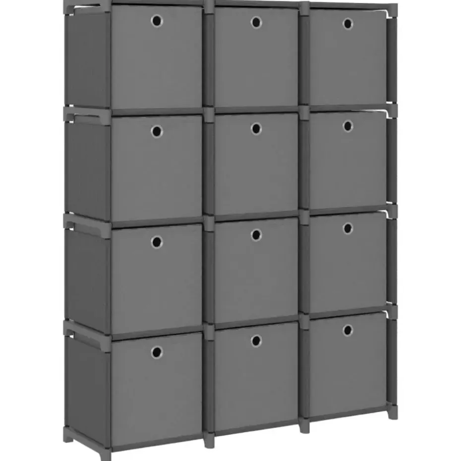 vidaXL - Kast met 12 vakken en grijs stof boxen - Grijs - 103x30x141 cm