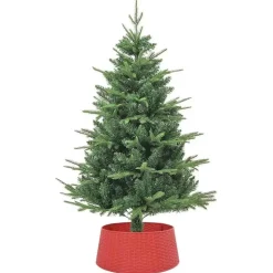 vidaXL - Kerstboomrok met geweven look Ø56x23 cm - Rood - Polypropeen