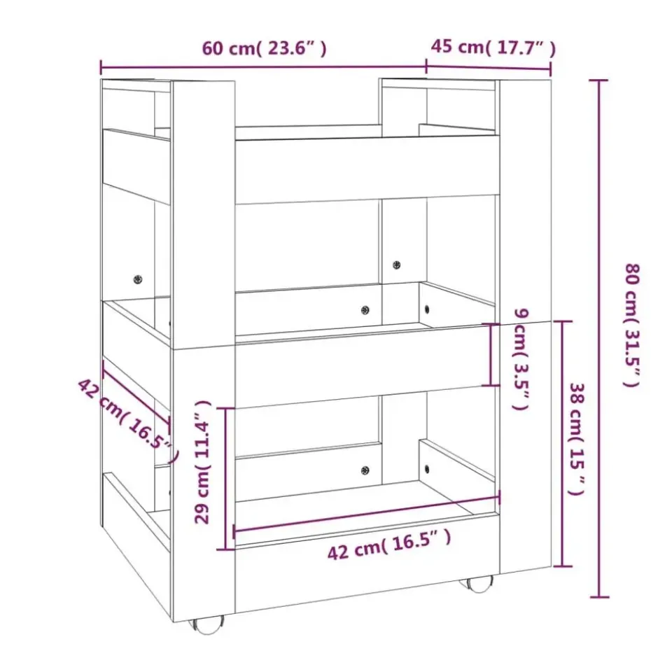 vidaXL - Keukentrolley - Zwart - Bewerkt hout