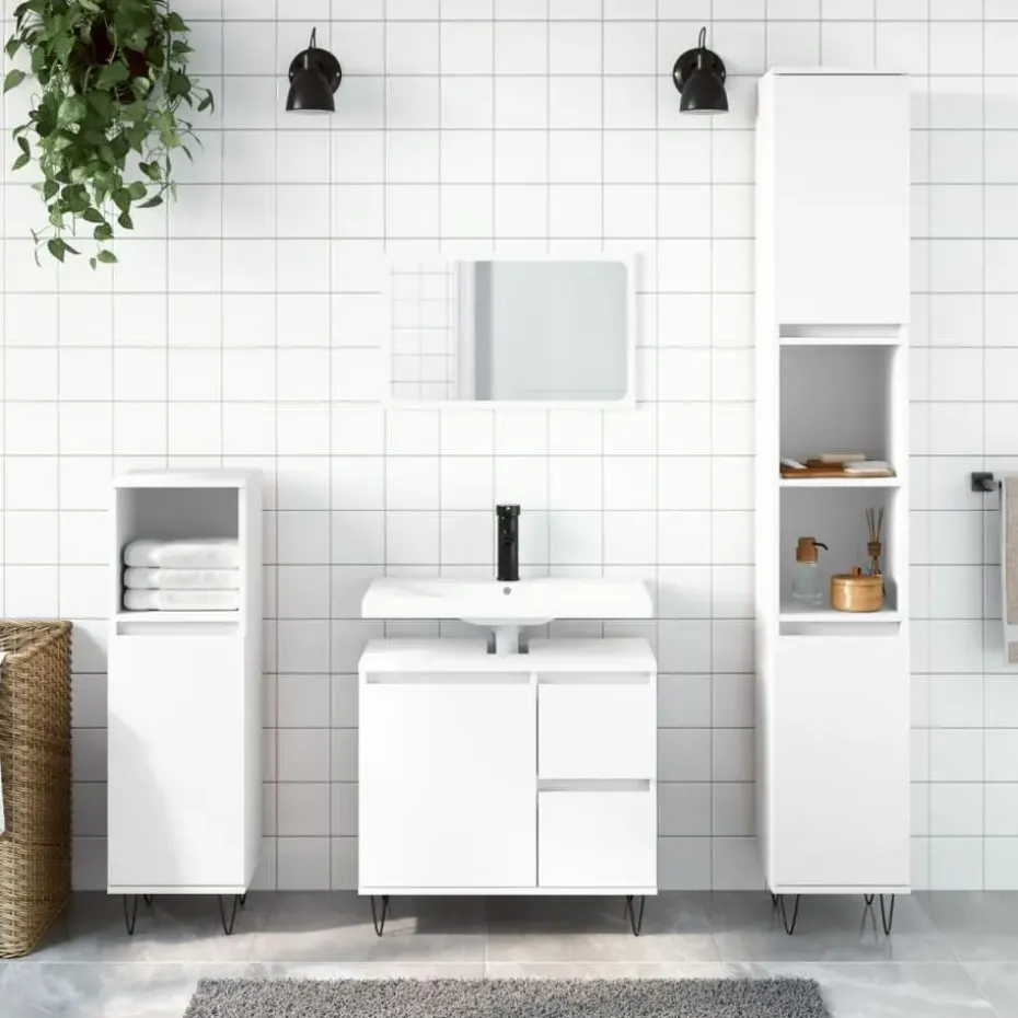 vidaXL - Kolomkast met 2 deuren - Wit - Bewerkt hout en ijzer - 30x30x190 cm
