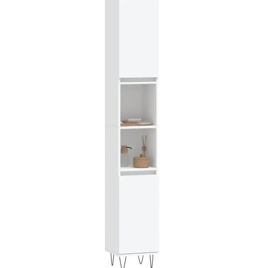 vidaXL - Kolomkast met 2 deuren - Wit - Bewerkt hout en ijzer - 30x30x190 cm