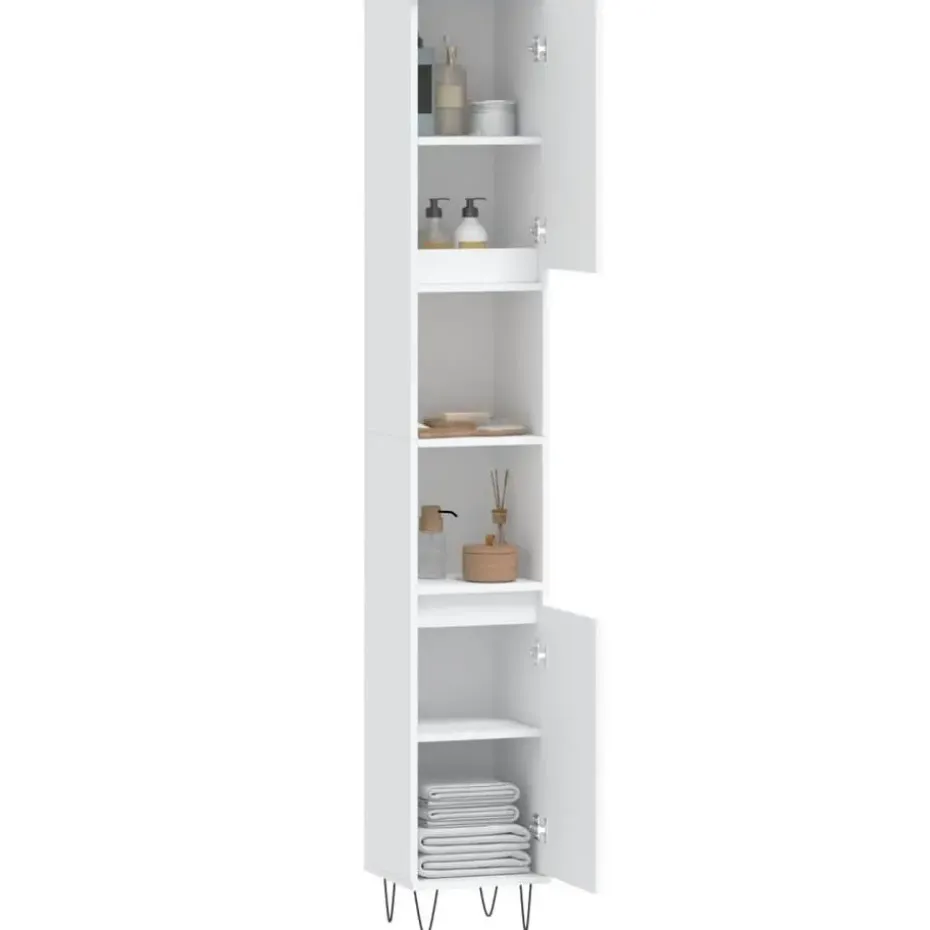 vidaXL - Kolomkast met 2 deuren - Wit - Bewerkt hout en ijzer - 30x30x190 cm