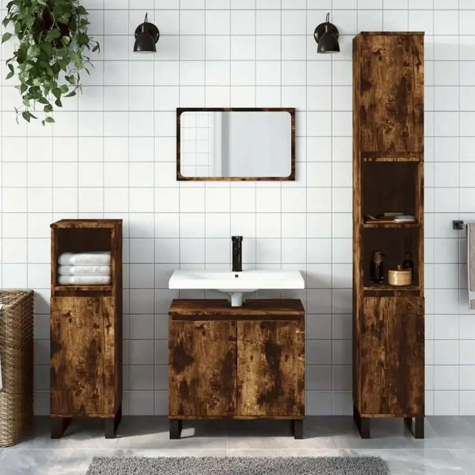 vidaXL - Kolomkast met 2 deuren - Gerookt eiken - Hout en ijzer - 30x30x190 cm