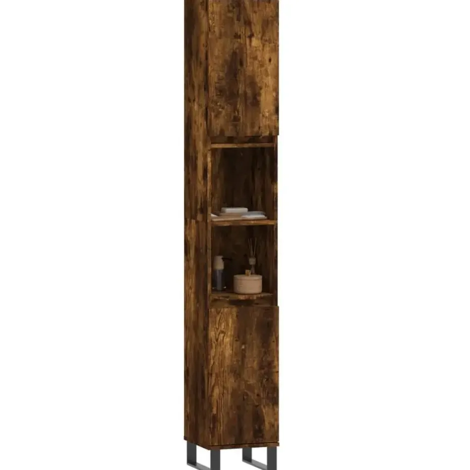 vidaXL - Kolomkast met 2 deuren - Gerookt eiken - Hout en ijzer - 30x30x190 cm