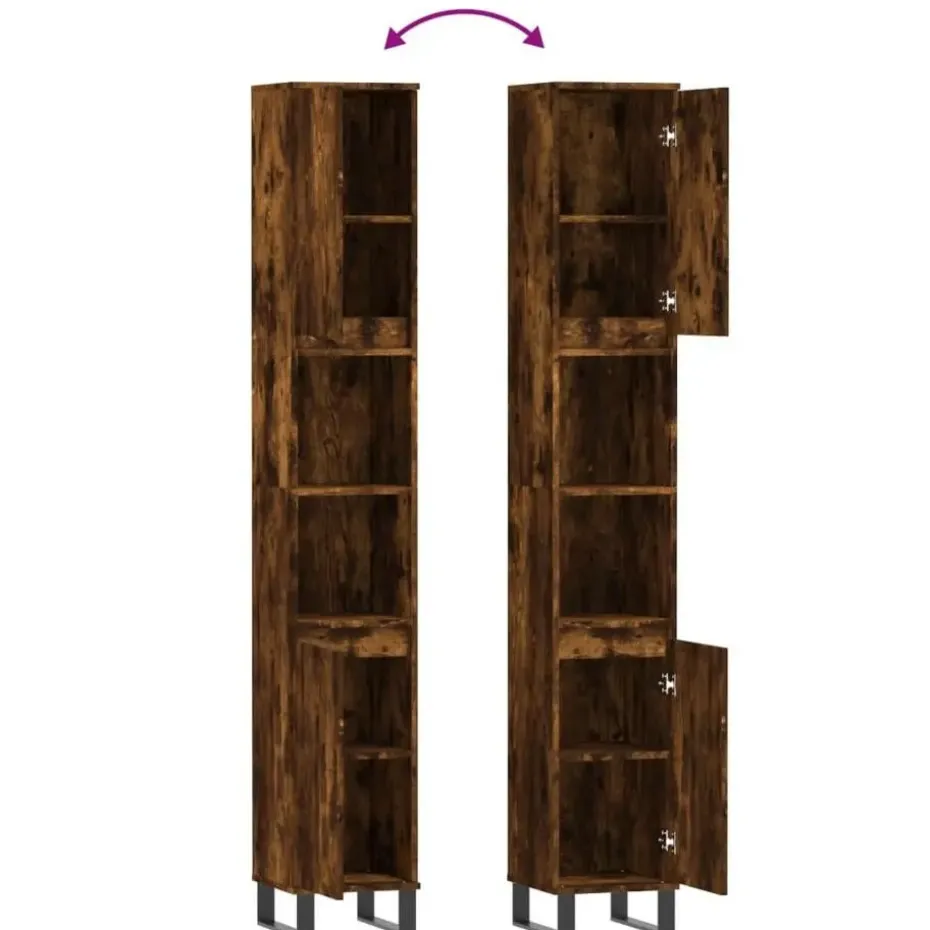 vidaXL - Kolomkast met 2 deuren - Gerookt eiken - Hout en ijzer - 30x30x190 cm
