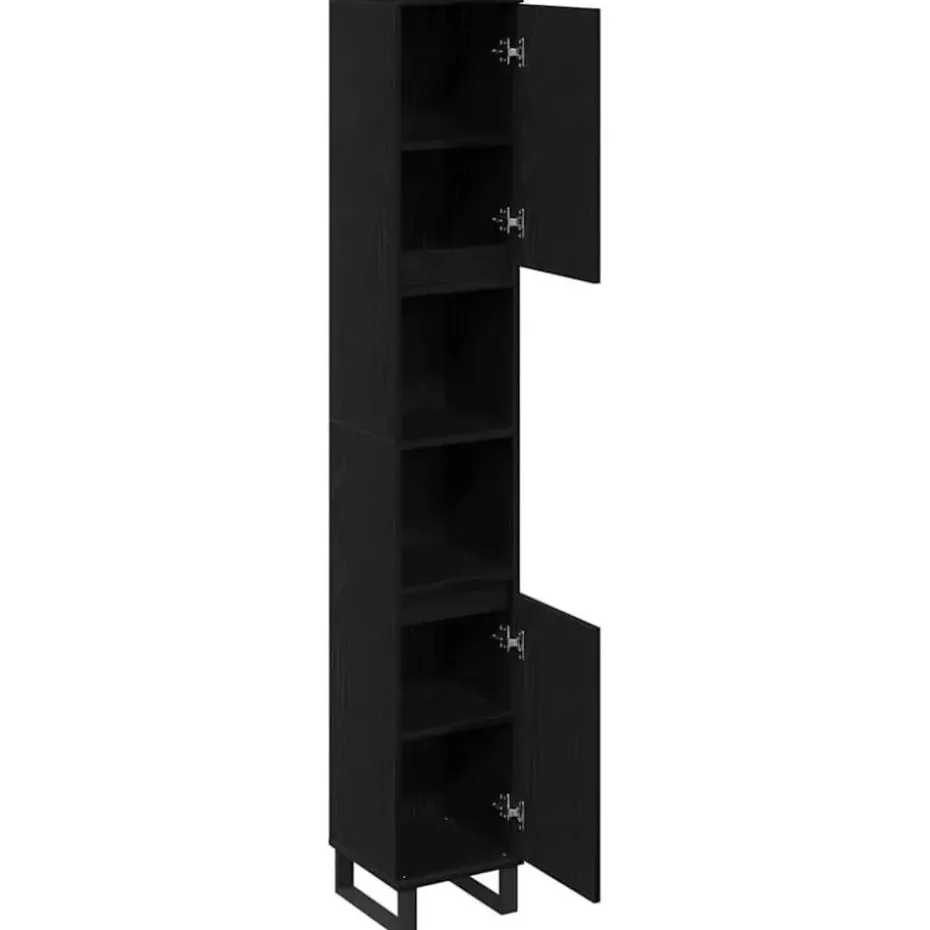 vidaXL - Kolomkast met 2 deuren 2 vakken - Zwart eiken - Hout - 30x30x190 cm