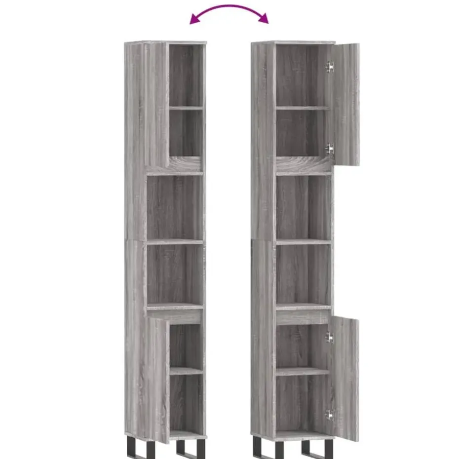vidaXL - Kolomkast met 2 deuren - Grijs sonoma eiken - Hout - 30x30x190 cm
