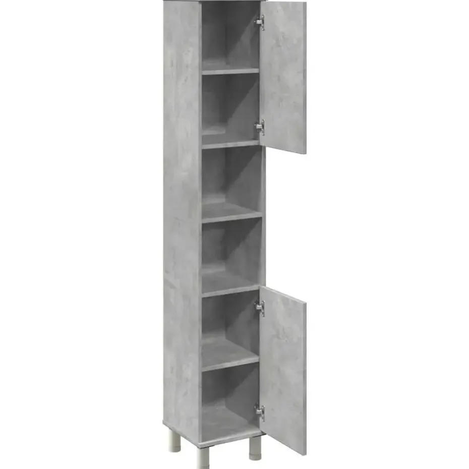 vidaXL - Kolomkast met 2 deuren 2 vakken - Betongrijs spaanplaat - 30x30x190 cm