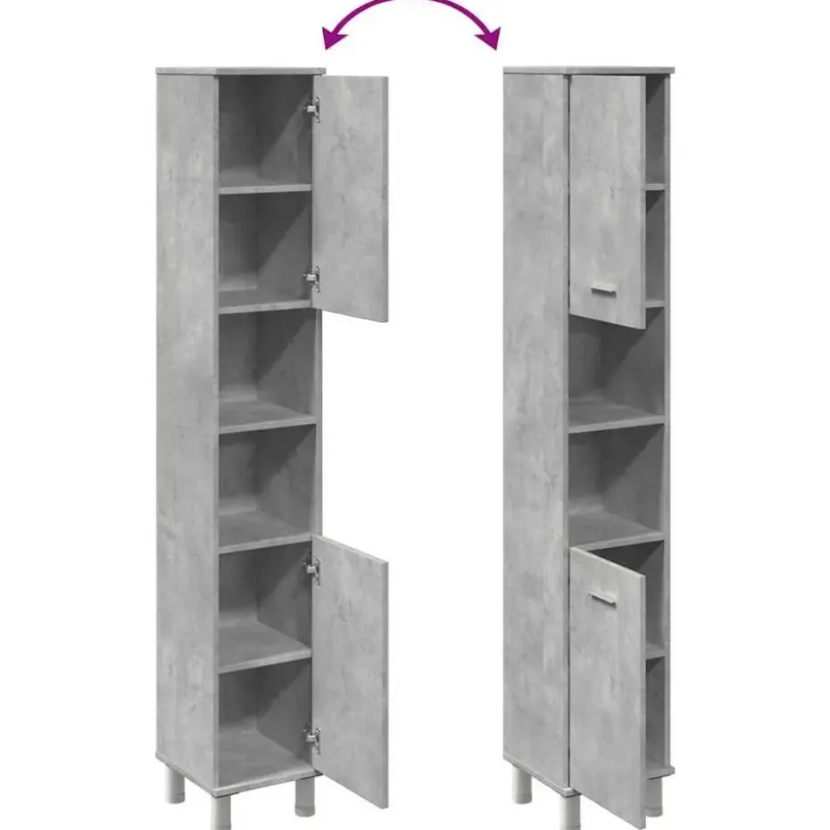 vidaXL - Kolomkast met 2 deuren 2 vakken - Betongrijs spaanplaat - 30x30x190 cm