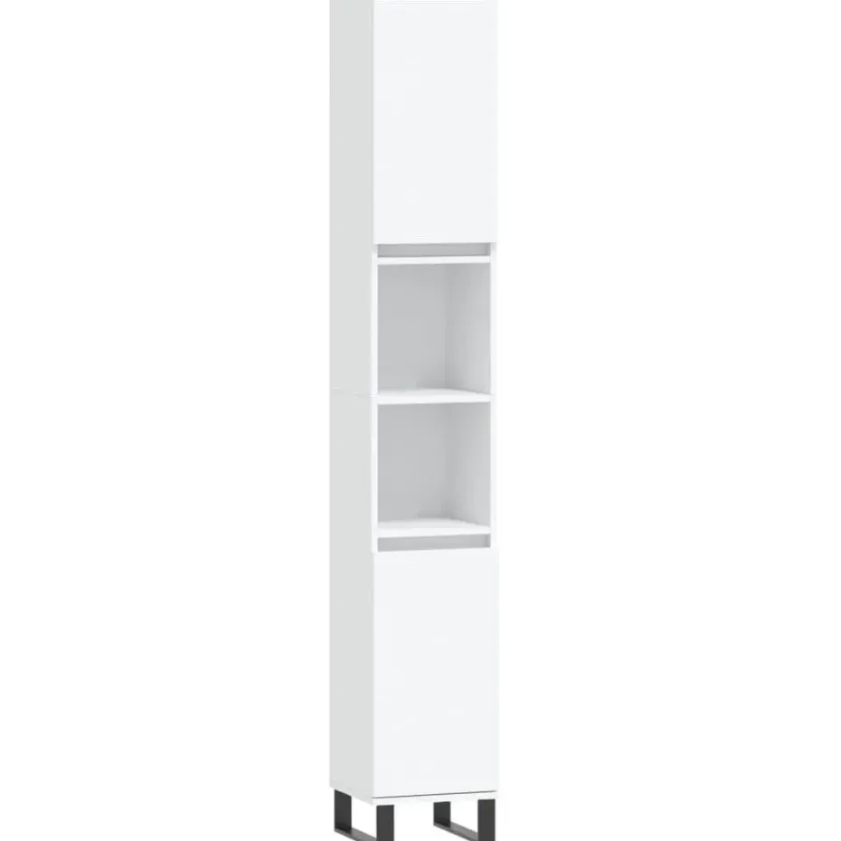 vidaXL - Kolomkast met 2 deuren 2 vakken - Wit - Hout en ijzer - 30x30x190 cm