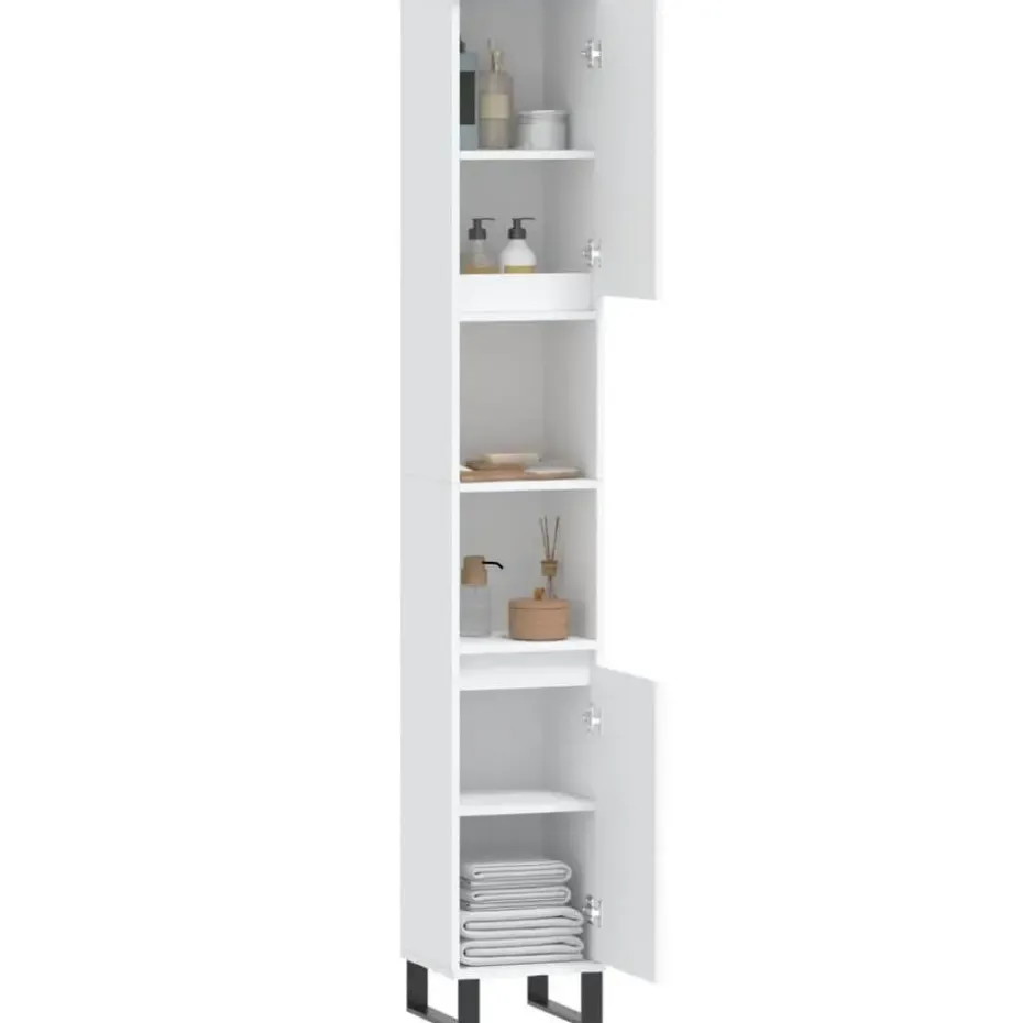vidaXL - Kolomkast met 2 deuren 2 vakken - Wit - Hout en ijzer - 30x30x190 cm