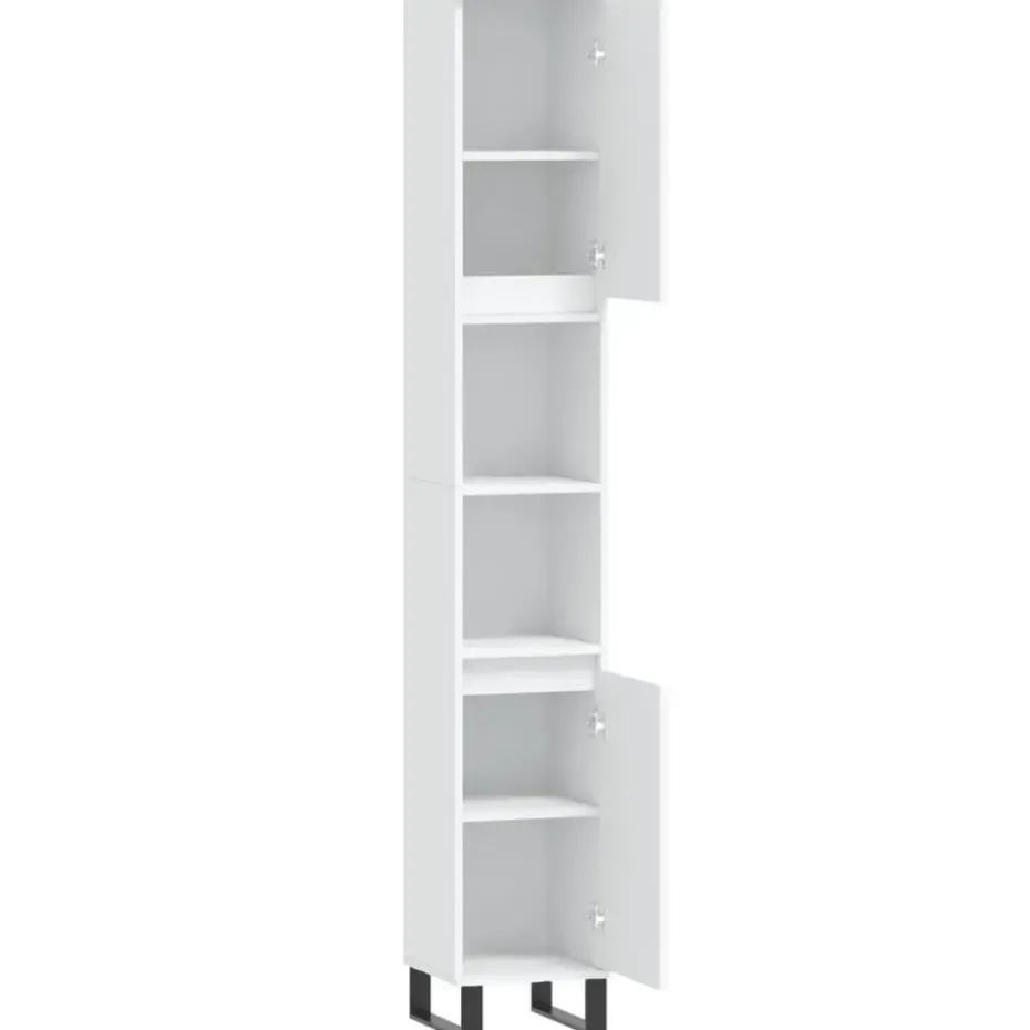 vidaXL - Kolomkast met 2 deuren 2 vakken - Wit - Hout en ijzer - 30x30x190 cm