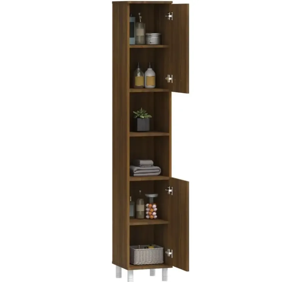 vidaXL - Kolomkast met 2 deuren - Bruin eiken - Bewerkt hout - 30x30x179 cm