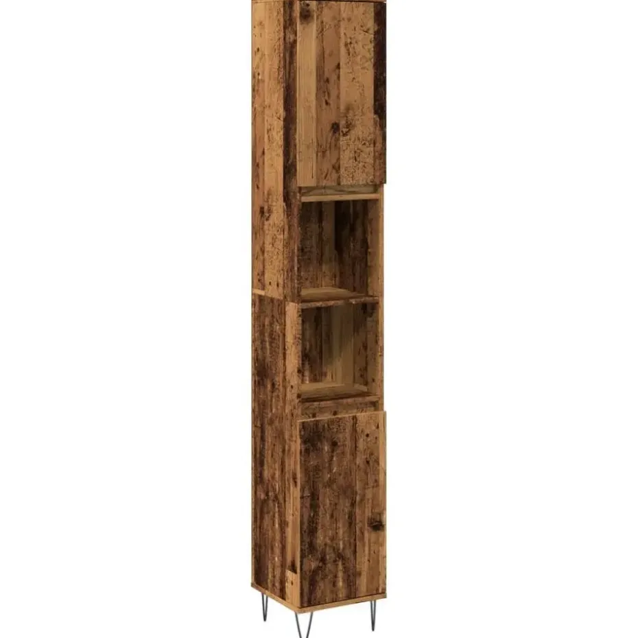 vidaXL - Kolomkast met 2 deuren 2 vakken oud hout - Ijzer en hout - 30x30x190 cm