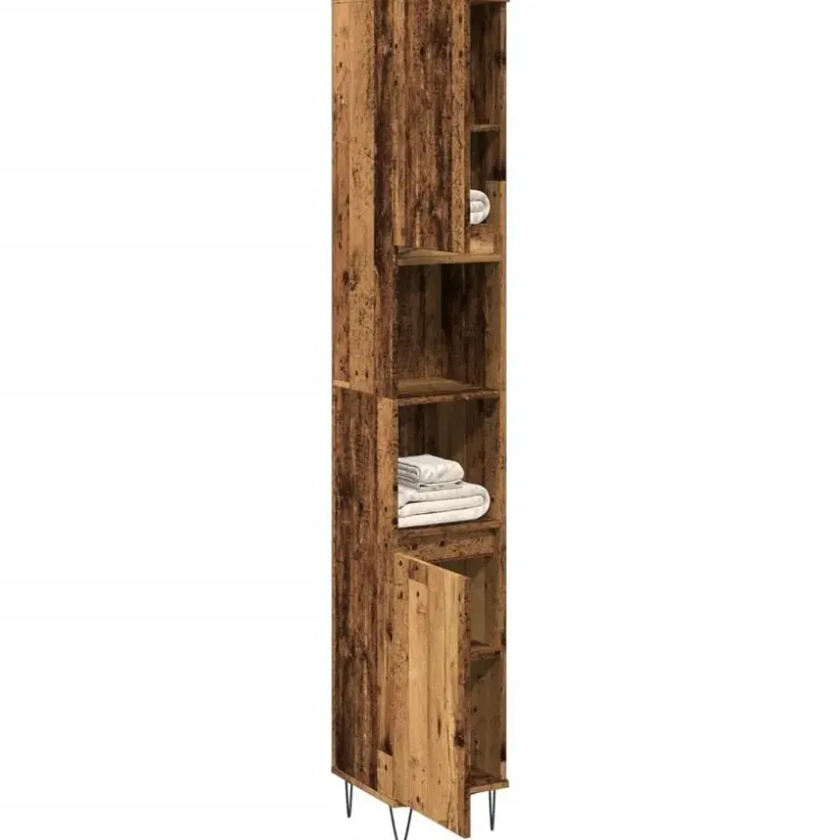vidaXL - Kolomkast met 2 deuren 2 vakken oud hout - Ijzer en hout - 30x30x190 cm