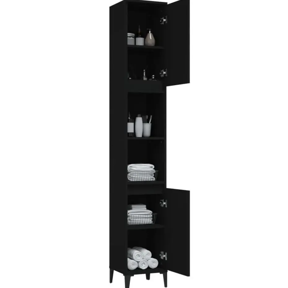vidaXL - Kolomkast met 2 deuren 2 vakken - Zwart - Bewerkt hout - 30x30x190 cm