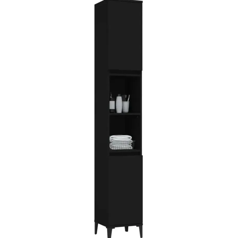 vidaXL - Kolomkast met 2 deuren 2 vakken - Zwart - Bewerkt hout - 30x30x190 cm