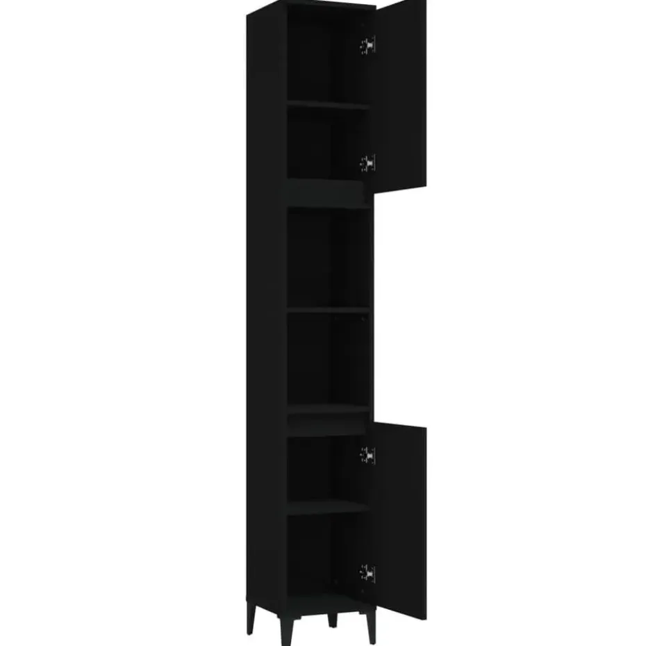 vidaXL - Kolomkast met 2 deuren 2 vakken - Zwart - Bewerkt hout - 30x30x190 cm
