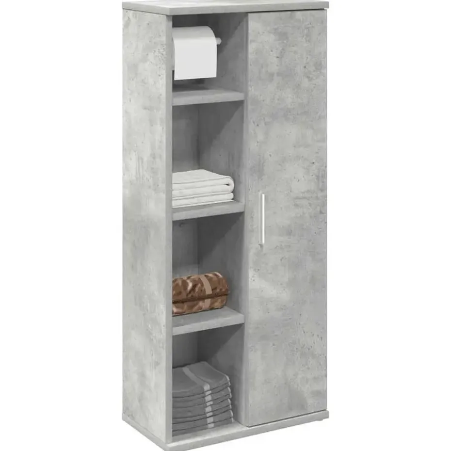 vidaXL - Kolomkast met rolhouder - Betongrijs - Bewerkt hout - 39x22x90 cm