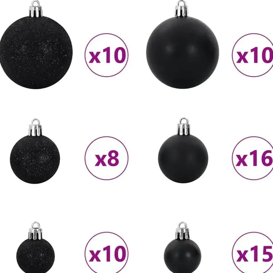 vidaXL - Kunstkerstboom met zwarte ballen 180 cm - Groen en wit - PVC en hout
