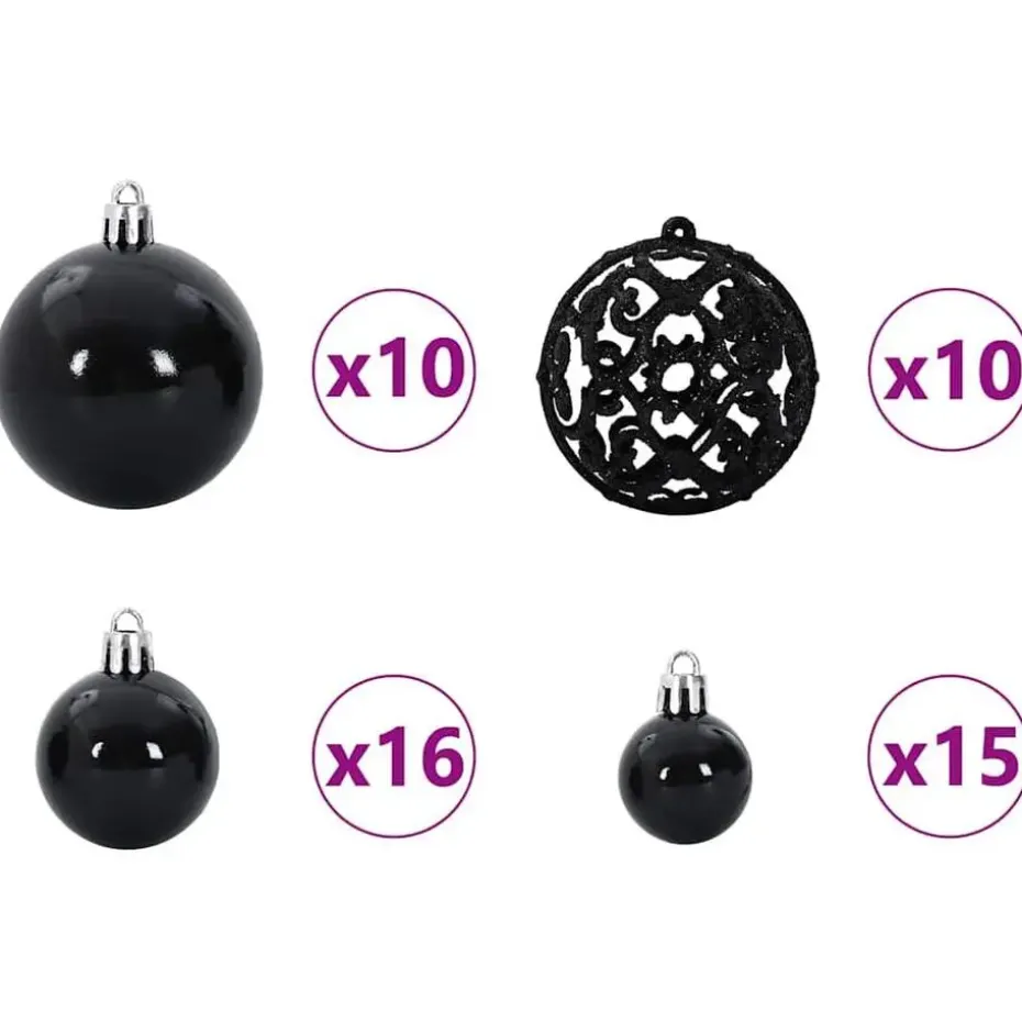 vidaXL - Kunstkerstboom met zwarte ballen 180 cm - Groen en wit - PVC en hout