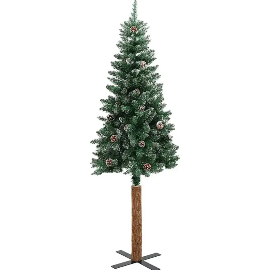 vidaXL - Kunstkerstboom met roze ballen 180 cm - Groen en wit - PVC en hout