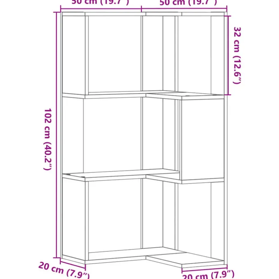 vidaXL - 3-laags Hoekboekenkast - Wit - Bewerkt hout - 50x50x102 cm