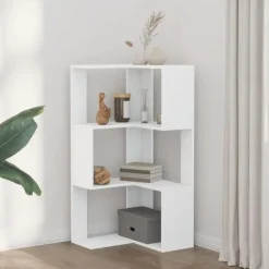 vidaXL - 3-laags Hoekboekenkast - Wit - Bewerkt hout - 50x50x102 cm