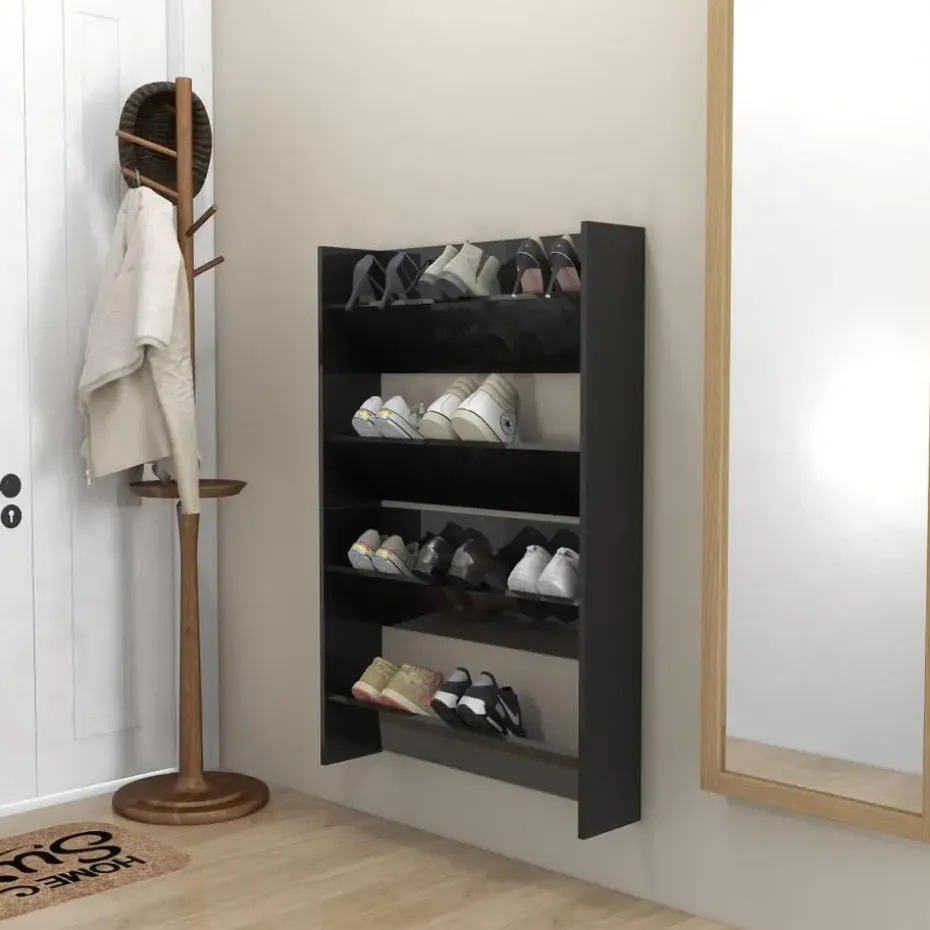 vidaXL - 2-laags Wandshoenenkasten 6 paar - Zwart - 80x18x60 cm - Set van 2