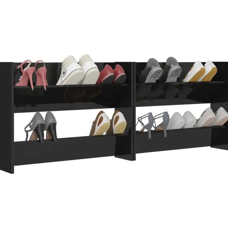 vidaXL - 2-laags Wandshoenenkasten 6 paar - Zwart - 80x18x60 cm - Set van 2