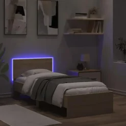 vidaXL - LED eenpersoonsbed met hoofdbord - Sonoma eiken - 90x200 cm