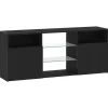 vidaXL - LED TV-meubel met 2 deuren - Zwart eiken - Hout en glas - 120x30x50 cm
