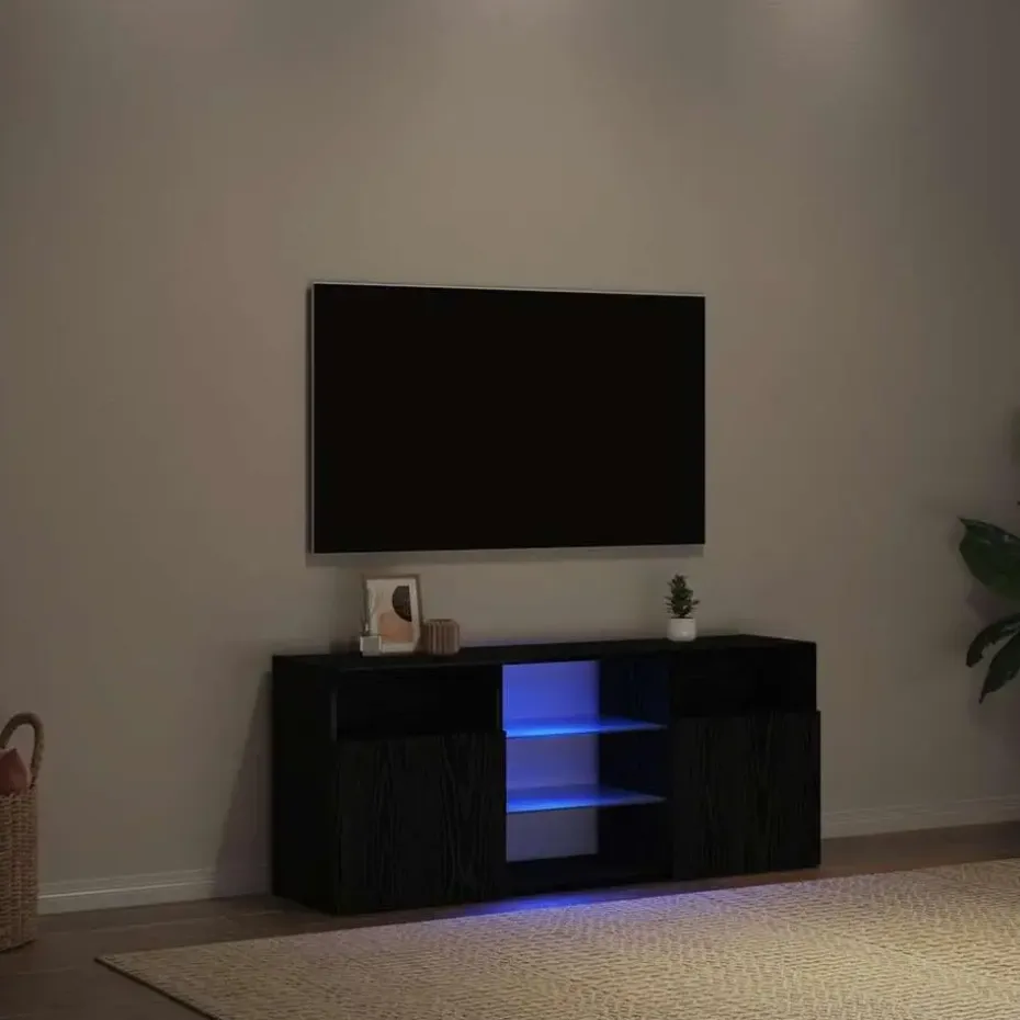 vidaXL - LED TV-meubel met 2 deuren - Zwart eiken - Hout en glas - 120x30x50 cm