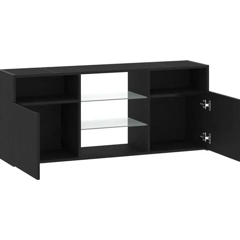 vidaXL - LED TV-meubel met 2 deuren - Zwart eiken - Hout en glas - 120x30x50 cm
