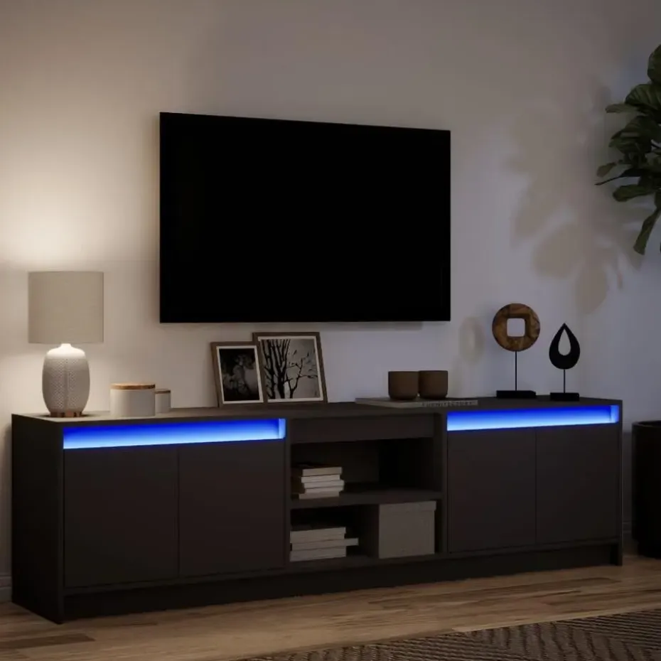 vidaXL - LED TV-meubel met 4 deuren en 2 vakken - Zwart - Hout - 180x34x50 cm