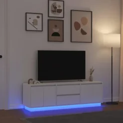 vidaXL - LED TV-meubel met 2 lades en 4 deuren - Wit - Hout - 160.5x41x50 cm