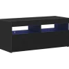 vidaXL - LED TV-meubel met deur - Zwart eiken - Hout - 90x35x40 cm