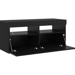 vidaXL - LED TV-meubel met deur - Zwart eiken - Hout - 90x35x40 cm