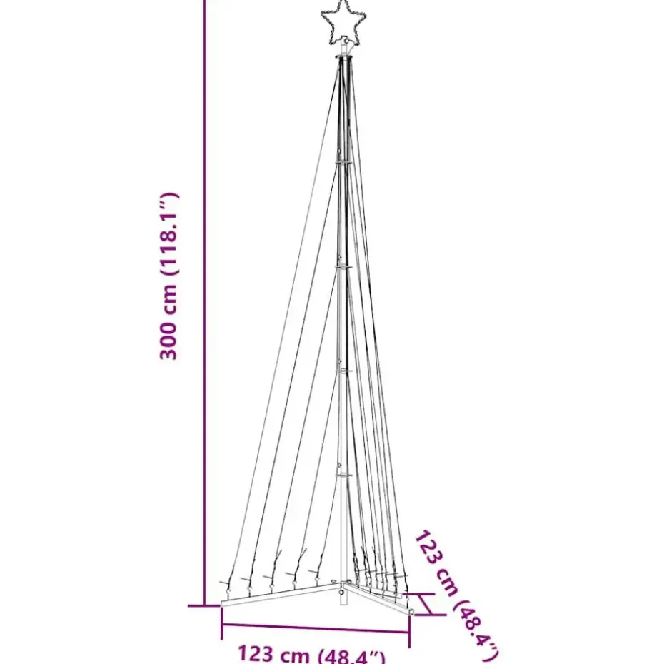 vidaXL - LED-kerstboom met spikes 495 LEDs 123x300,5 cm - Warmwit - Koper, ijzer