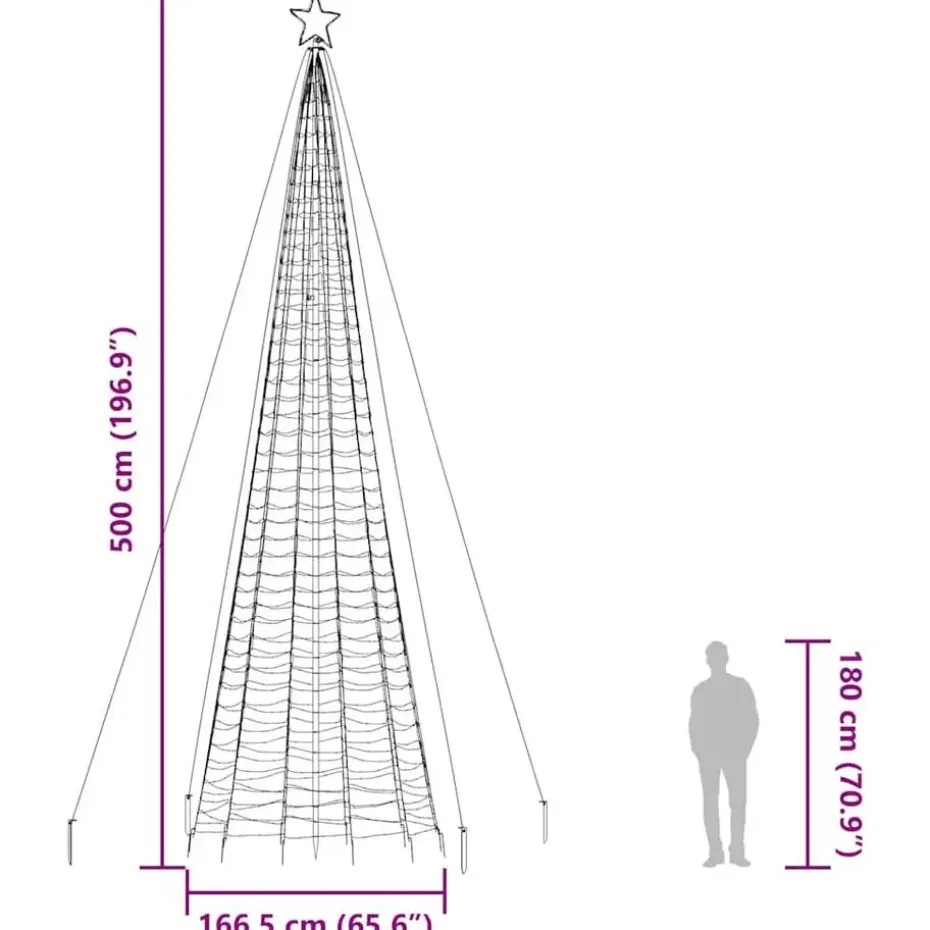 vidaXL - LED-kerstboom met spikes 1534 LEDs 166,5x500 cm - Warmwit - Koper