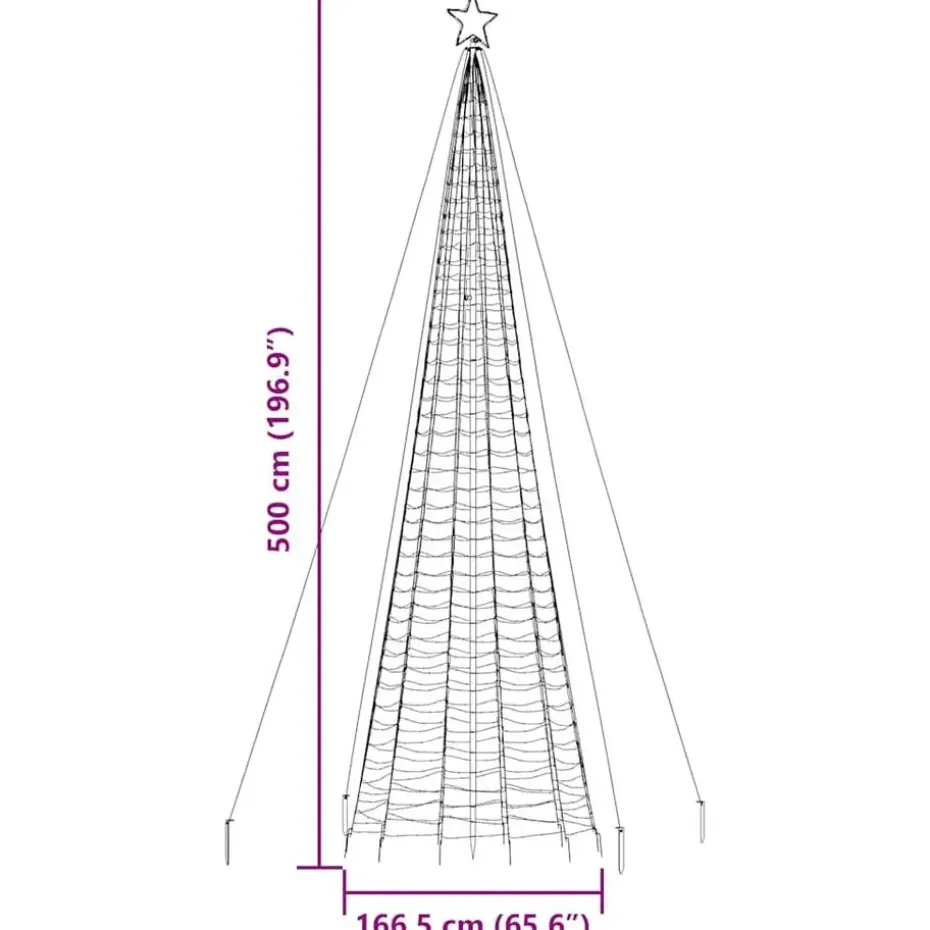 vidaXL - LED-kerstboom met spikes 1534 LEDs 166,5x500 cm - Warmwit - Koper