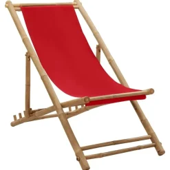 vidaXL - Ligstoel - Rood - Bamboe en canvas