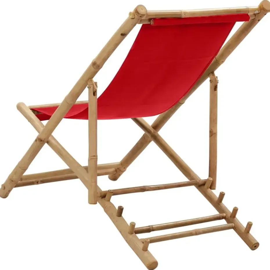 vidaXL - Ligstoel - Rood - Bamboe en canvas