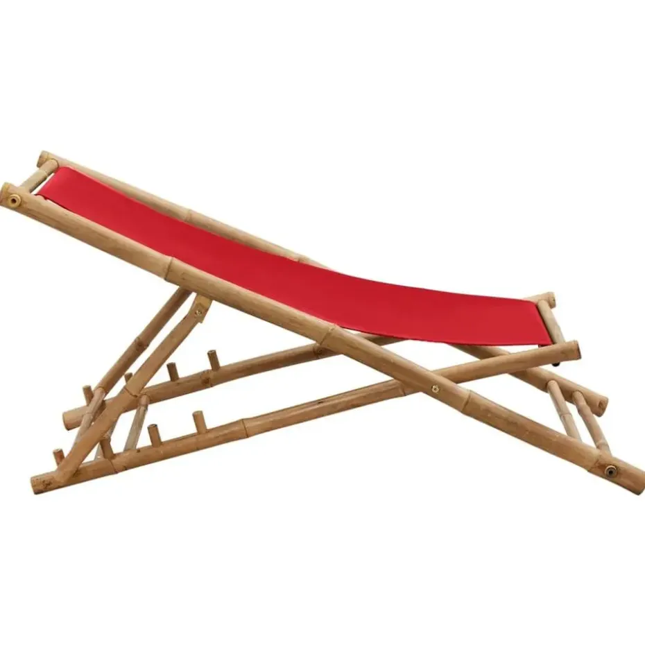 vidaXL - Ligstoel - Rood - Bamboe en canvas