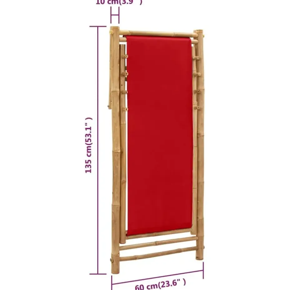 vidaXL - Ligstoel - Rood - Bamboe en canvas